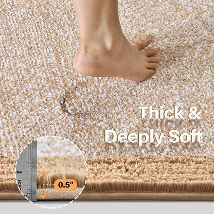 Toilet Rugs U-Shaped 24x19, Non-Slip Plush Shaggy Quick Dry Bathroom Contour Rugs, Extra Soft Absorbent Chenille Washable Bath Mat for Toilet Base, Beige