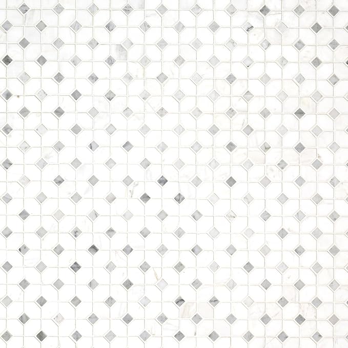 MSI Bianco Dolomite Dotty Polished Marble Mesh-Mounted Mosaic Tile for Kitchen Backsplash, Bathroom Wall, Accent Wall, and Shower