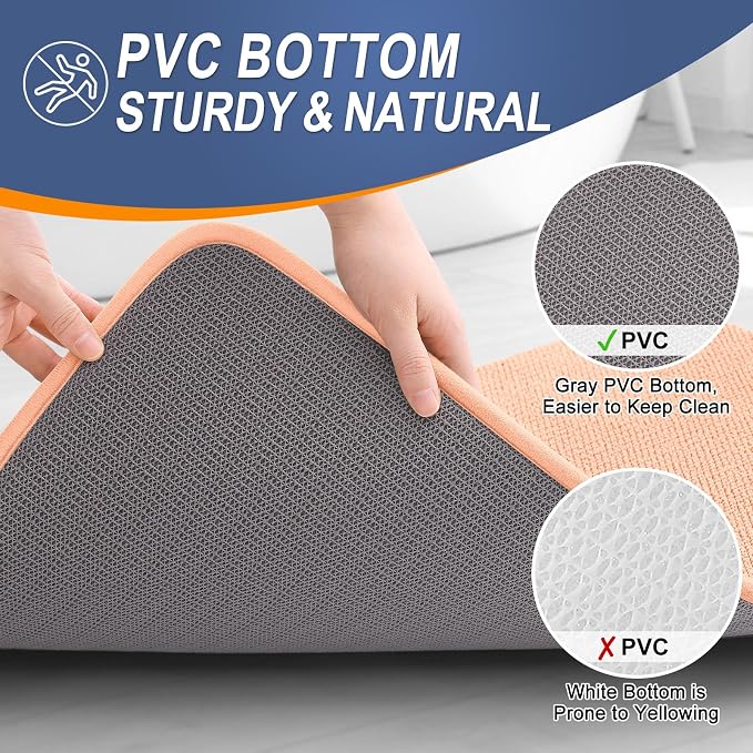 OLANLY Memory Foam Small Bathroom Rugs 24x16, Absorbent Bath Mat, Peach | Soft Quick Dry Bath Rugs, Non-Slip Carpet, Machine Washable Mat for Bathroom Floor, Tub and Shower, Home Decor Accessories