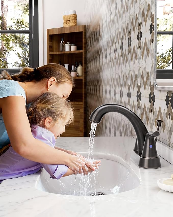 WOWOW Bathroom Faucet 4 inch Centerset Oiled Rubbed Bronze Bathroom Sink Faucet Lift Rod Drain Assembly Stainless Steel Faucets for Bathroom Faucet Retro Lavatory