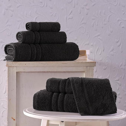 Black 6 Pack Bath Towels Sets Linen for Bathroom Original Turkish Cotton Soft, Absorbent and Premium 2 Bath, 2 Hand, 2 Washcloths