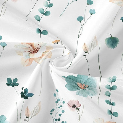 Small Stall 3 in 1 Shower Curtain Set, Watercolor Floral Bath Curtain and PEVA Liner Set with 12 Double Sided Steel Hooks, Waterproof Fabric Bathroom Curtain 36x72, Teal