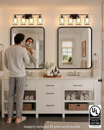 4-Light Oil Rubbed Bronze Bathroom Light Fixtures Over Mirror, 29" UL-Listed Modern Farmhouse Wall Sconce Lights with Clear Glass and Metal Cage for Bath, Hardwire E26, CH9176ORB-4W
