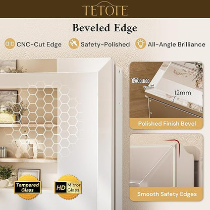 TETOTE 15 x 36 Mirrored Medicine Cabinets for Bathroom with Tempered Beveled MirrorSilverMedicine Cabinet Aluminum Cabinet DTC Hinges, Stepless Adjustable Shelves, Recessed/Surface-Mounted