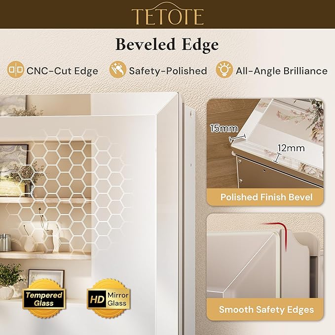 TETOTE 64 x 32 Medicine Cabinet with Tempered Beveled Mirror Silver Aluminum Cabinet DTC Hinges, Stepless Adjustable Shelves, Recessed/Surface-Mounted