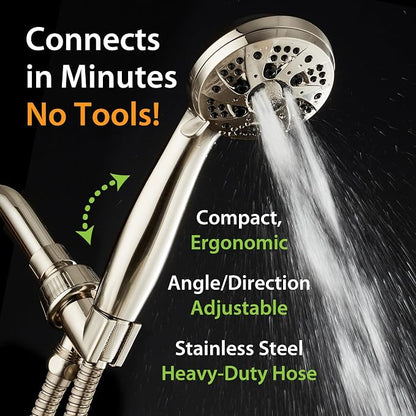 AquaDance High Pressure Luxury 6-mode Spiral Ergonomic Handheld Shower Head | Anti-clog Jets, Premium Stainless Steel Hose & Adjustable Bracket for the Ultimate Shower Spa Experience! / Nickel