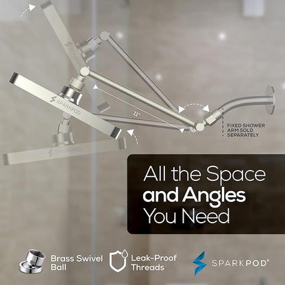 SparkPod 8" Square Rain Shower Head with 11" Shower Arm | Shower Head & Extension Arm Combo, Height Adjustable, High Pressure Performance, Easy 1-Minute Installation, Brushed Nickel