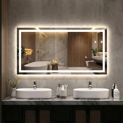 LED Bathroom Mirror 50 x 26 inch, Lighted Bathroom Vanity Mirror with Front Light and Backlit LED, Frameless Wall Mounted Bathroom Mirror with Adjustable Color Temperature