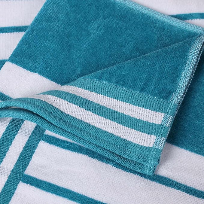 Superior Oversized Cotton Beach Towel Set of 6, Absorbent Towels for Bathroom, Beach, Pool, Swim, Adults, Kids, Vacation, Travel, Bath, Quick Dry Basics, Trip Essentials, Striped Decor, Turquoise