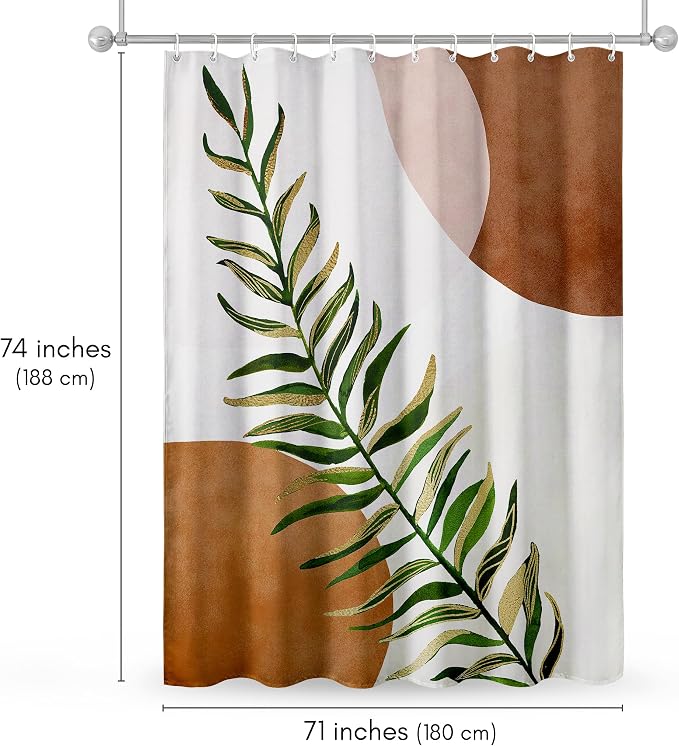 Americanflat 71x74 Boho Shower Curtain - Water-Resistant Long Shower Curtain with Durable Metal Grommets and 12 Hooks - 100% Polyester - Terracotta, Forest Green, Olive Green, Cream and Soft Pink