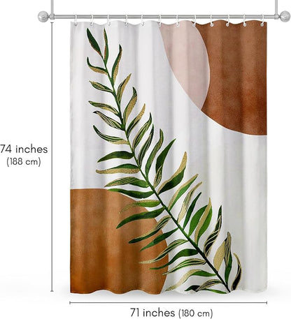 Americanflat 71x74 Boho Shower Curtain - Water-Resistant Long Shower Curtain with Durable Metal Grommets and 12 Hooks - 100% Polyester - Terracotta, Forest Green, Olive Green, Cream and Soft Pink