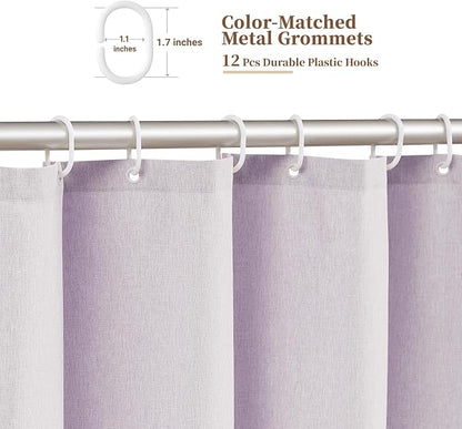BTTN 72x90 Boho Scalloped Linen Textured Cloth Shower Curtain Set, Lavender | Long Size, 230GSM Waterproof Polyester, Heavy Duty Fabric, 12 Plastic Hooks, Elegant Modern Farmhouse Style, Machine Washable