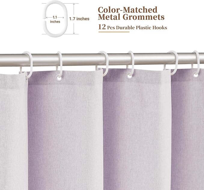 BTTN Extra Long Scalloped Linen Textured Shower Curtain, 72x96, Lavender | Extra Tall Size, 230GSM Waterproof Polyester, Heavy Duty Fabric, 12 Plastic Hooks, Boho Farmhouse Style, Machine Washable