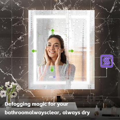 Smart LED Medicine Cabinet with Mirror, 30W×36H Inch Bathroom Storage Medicine Cabinet, 3 Color Stepless Dimming & Anti-Fog, 5X Magnifier, Night Light, 2 Doors, DTC Soft-Close Hinges
