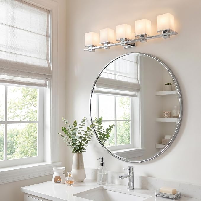 Kichler Tully 40.25" 5 Light Vanity Light with Satin Etched Cased Opal Glass Chrome