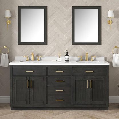 OVE Decors Bailey 72 in. Double Sink Freestanding Matte Black Wood Bathroom Vanity with White Quartz Top, Matching Backsplash and Power Bar