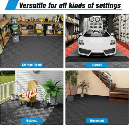 Jocoevol 36-Pcs Interlocking Tile, 12" x 12" Indoor/Outdoor Self-Drainage Interlocking Floor Tiles, Non-Slip Heavy-Duty Polypropylene Splicing Flooring Tile for Garage Patio Pool Bathroom, Black