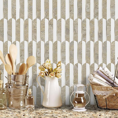 Vamos Tile Peel and Stick Backsplash Seamless Tile,PVC+Light Gold,10 Sheets | Stick on Backsplash for Kitchen & Bathroom,Honey Travertine+White+Light Gold Self Adhesive Backsplash Tile 11.9''x10.8''