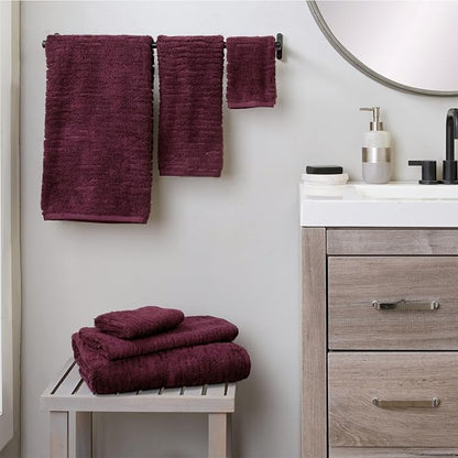 SKL Home CloudSoft Bath Towel Set, 6-Piece, 100% Cotton Luxury, Bordeaux | 2 Bath towels, 2 hand towels, 2 washcloths. Premium spa-level quality. 600/520 GSM weight. Ultra plush & absorbent.