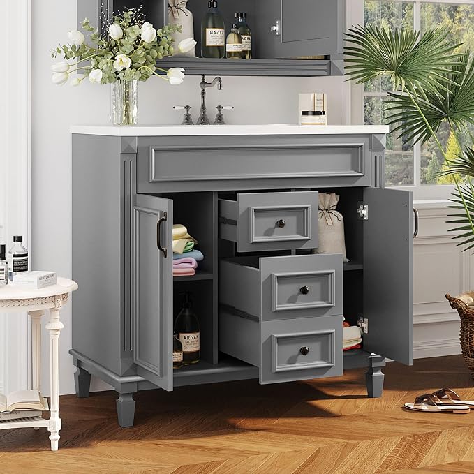 36" Bathroom Vanity with Sink Combo, Floor Standing Vanities Storage Cabinet Set W/2 Soft Closing Doors and 2 Drawer