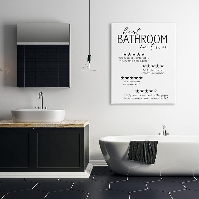 Funny Bathroom Five Star Reviews, 36 x 48 Inch Canvas Wall Art | Stupell Industries · By Lettered and Lined · Ready to hang · Great gift for bathroom decor · Made in USA