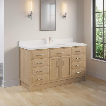Capri III 60" Single Sink Bathroom Vanity With Stealth Organizer, Solid Wood Bathroom Cabinet with Engineered Stone Countertop & Backspalsh, Soft Closing Door & Drawer, Pre-Assembled, Weathered Oak