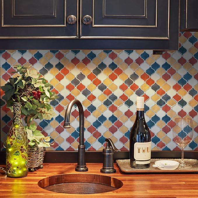 STICKGOO Arabesque Peel and Stick Backsplash, 12”X12” Backsplash Tile for Kitchen Peel and Stick, Self Adhesive Wall Tile Stick on Tiles (Moroccan Multi-Color)