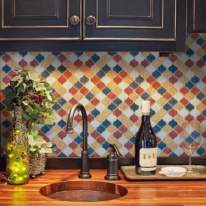 STICKGOO Arabesque Peel and Stick Backsplash, 12”X12” Backsplash Tile for Kitchen Peel and Stick, Self Adhesive Wall Tile Stick on Tiles (Moroccan Multi-Color)
