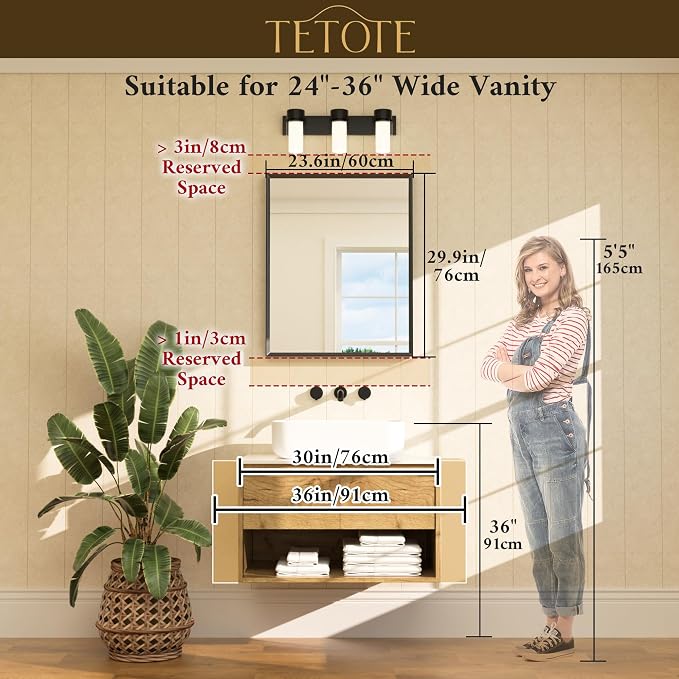 Black Bathroom Mirror for Over Sink 24" x 30" Matte Black Rectangle Beveled Framed Bathroom Vanity Mirror, Tempered Glass, Shatterproof, Stronger Frame, Modern Farmhouse Bedroom, Entryway