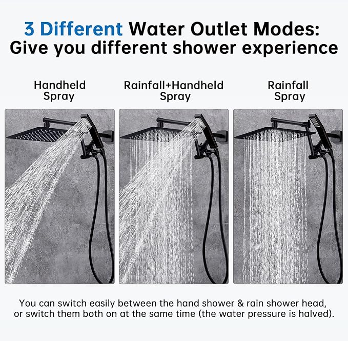 G-Promise All Metal 10 Inches Rainfall Shower Head with Handheld Combo | All Metal, Built to Last, Easy Install, Adjustable Height & Angle for All Heights, Extra Long Hose, Modern Upgrade
