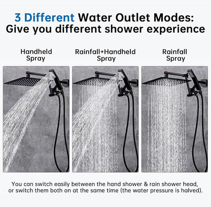 G-Promise All Metal 10 Inches Rainfall Shower Head with Handheld Combo | All Metal, Built to Last, Easy Install, Adjustable Height & Angle for All Heights, Extra Long Hose, Modern Upgrade