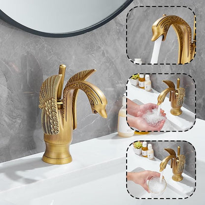 Bathroom Faucet Antique Brass Swan Single Handle One Hole Bathroom Vanity Faucet Basin Tap Deck Mount Lavatory