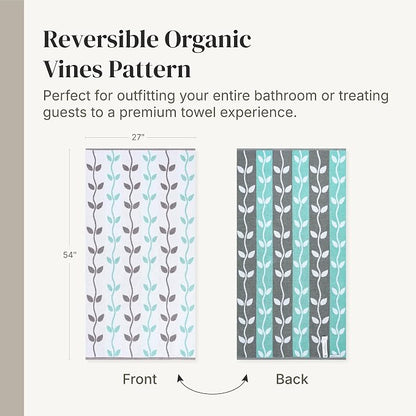 Modern Threads 6 Piece Bath Towel Set – Bathroom Set with 2 Bath Towels, 2 Hand Towels, and 2 Wash Cloths – 100% Cotton, Super Absorbent & Extra Soft – Reversible Natural Vine (Aqua)