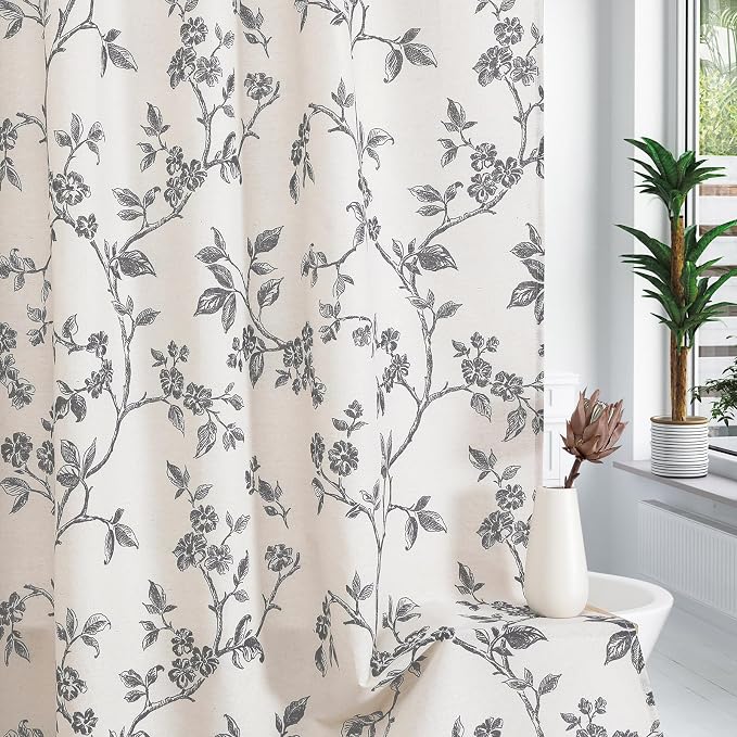 MitoVilla Small Stall Cotton Floral Shower Curtain for Bathroom,54 x 72 | Narrow BoHo Cottagecore Spring Shower Curtains, Modern Farmhouse Country Plant Leaves Bathroom Décor, 54 x 72