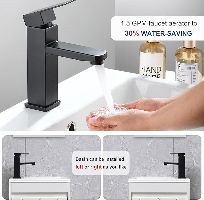 16" Bathroom Vanity Sink Combo for Small Space, Wall Mounted Bathroom Cabinet Set with White Resin Basin Sink Top Black Faucet Pop Up Drain White