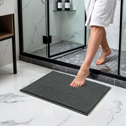 SUBRTEX Bathroom Rugs Chenille Bath Rug Soft Short Plush Bath Mat Soft Shower Mat Water Absorbent Shower Mat Quick Dry Machine Washable(Gray,18" x 24")