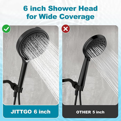 Handheld Filtered Shower Head, 6 Inch High Pressure Hand held Shower Head with Filters for Hard Water, 6 Spray Modes Detachable Showerhead with Hose, Matte Black