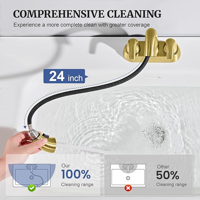 Ultimate Unicorn Brushed Gold Bathroom Sink Faucet - 4 Inch Centerset Pull Down Vanity Faucets 3 Hole with Pop Up Drain - Two Handle Modern Washbasin Tap Set with Pull Out Sprayer for Rv Restroom