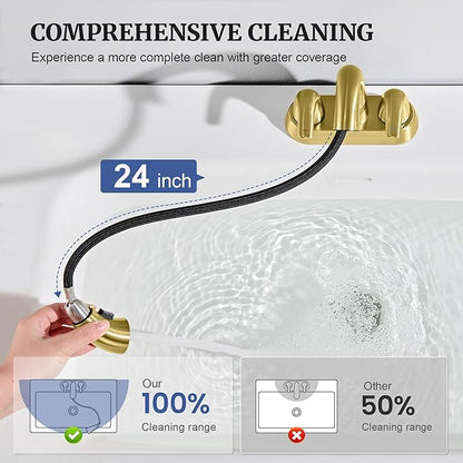 Ultimate Unicorn Brushed Gold Bathroom Sink Faucet - 4 Inch Centerset Pull Down Vanity Faucets 3 Hole with Pop Up Drain - Two Handle Modern Washbasin Tap Set with Pull Out Sprayer for Rv Restroom