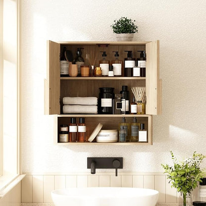 RUSTOWN Wall Mounted Bathroom Cabinets with Rounded Edges & Curved Handles | Adjustable Shelf, 3-Tier Over The Toilet Storage Cabinets, Modern Medicine Cabinet for Laundry Kitchen Living Room