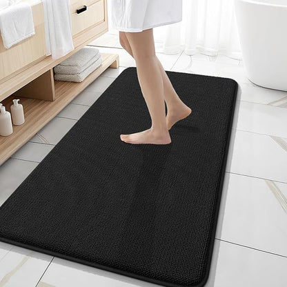 OLANLY Memory Foam Bathroom Runner Rugs 47x20, Absorbent Long Mat, Black | Soft Quick Dry Bath Rugs, Non-Slip Carpet, Machine Washable Mat for Bathroom Floor, Tub and Shower, Home Decor Accessories