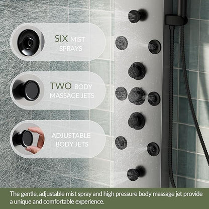 5 In 1 Shower Panel Tower System, 304 Stainless Steel LED Rainfall Shower Head with 8 Massage Body Jets, 3 Functions Handheld Head and Tub Spout for Home Hotel Bathroom Lavatory, Brushed Nickel