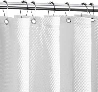 Tititex Solid White Cloth Fabric Shower Curtain Liner with 2 Magnets - Texture Pressure Bubble Soft Hotel Quality Waterproof Shower Liner, Light-Weight & Machine Washable 54x78 inch