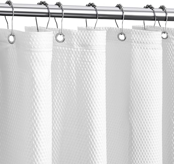 Tititex Solid White Cloth Fabric Shower Curtain Liner with 2 Magnets - Texture Pressure Bubble Soft Hotel Quality Waterproof Shower Liner, Light-Weight & Machine Washable 72x90 inch
