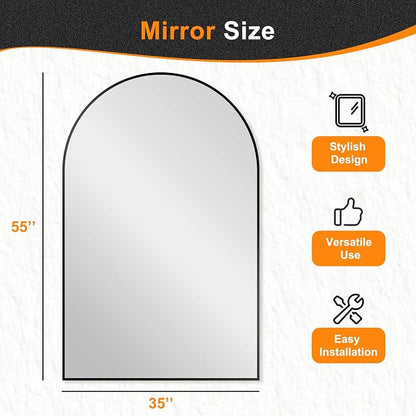 Arched Bathroom Mirror, 55"x35", Black