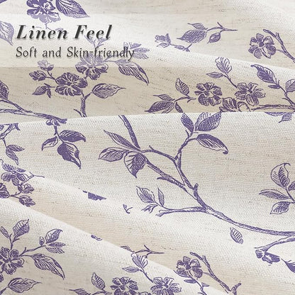 MitoVilla Purple Linen Floral Shower Curtain for Bathroom, 72 x 72 | Purple BoHo Cottagecore Spring Shower Curtains, Modern Farmhouse Country Plant Leaves Bathroom Décor, 72 x 72