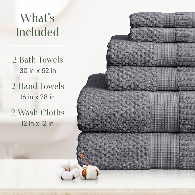 100% Cotton 6 Piece Bath Towel Set | Grey Towels | Oeko‑TEX Standard 100 | Soft & Absorbent, Quick‑Dry | Trinity Collection - Charcoal