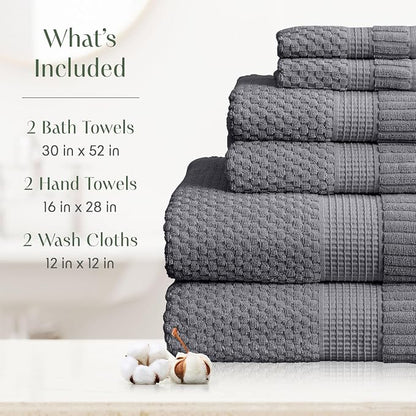 100% Cotton 6 Piece Bath Towel Set | Grey Towels | Oeko‑TEX Standard 100 | Soft & Absorbent, Quick‑Dry | Trinity Collection - Charcoal