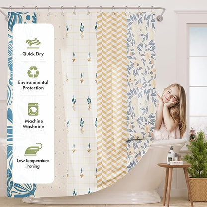 AmazerBath Shower Curtain, 72"x72" Washable Cloth Spring Blue Blossom Serenity Shower Curtain with 12 Shower Curtain Hooks, Fabric Colorful Romantic Style Curtain Set for Bathroom Home Decor
