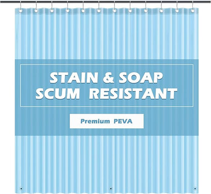 EHZNZIE Shower Curtain Liner Light Weight PEVA, Shower Liner 72x72 Inches, Waterproof, No Chemical Smell with 12 Rust Proof Metal Grommets for Bathroom Shower Curtain, Clear Blue